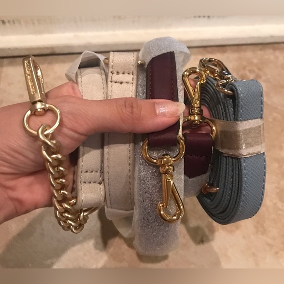 NWT Elegant 3 Piece Faux Suede & Leather Bag Straps Set - W/Gold Tone Hardware - Picture 2 of 12